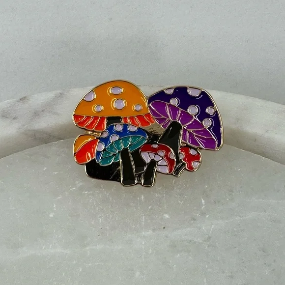 3/$15 Stylized Mushrooms Pin Enamel Brooch - Picture 2 of 5
